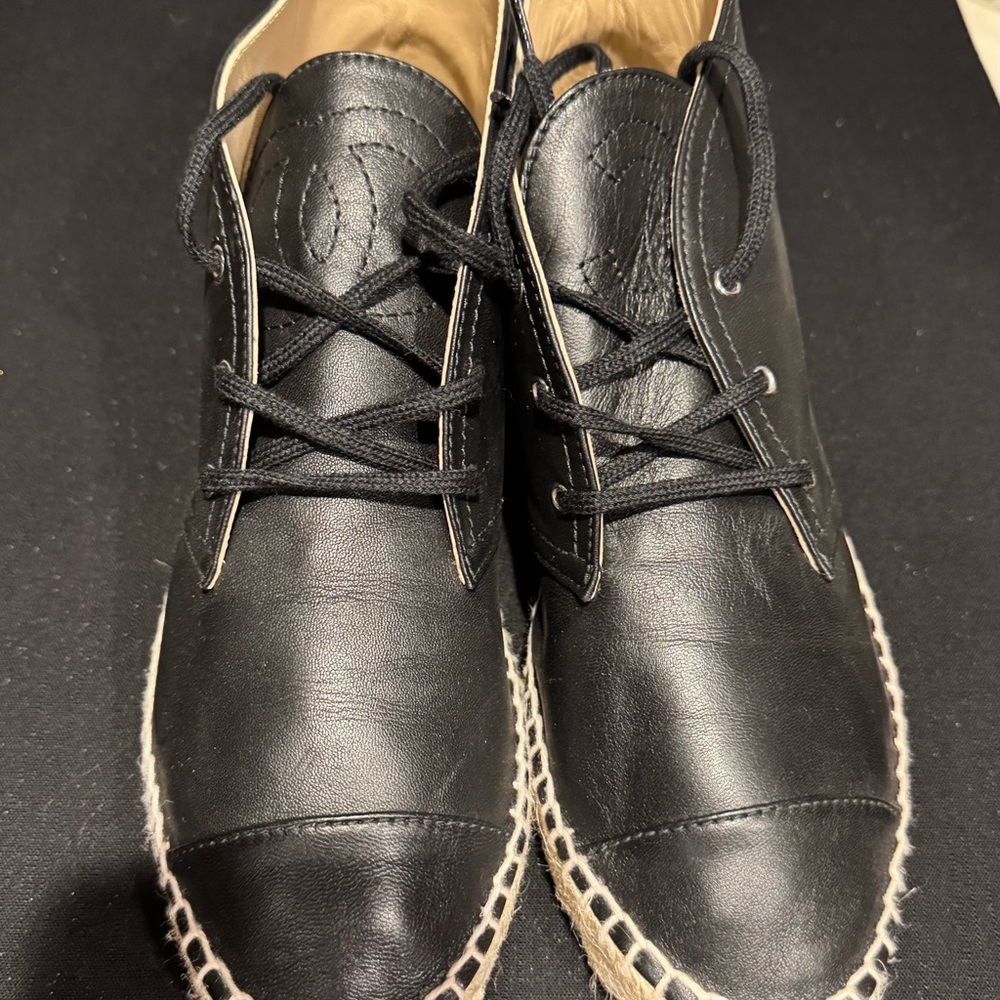 CHANEL Black Leather Lace-Up Ankle Booties